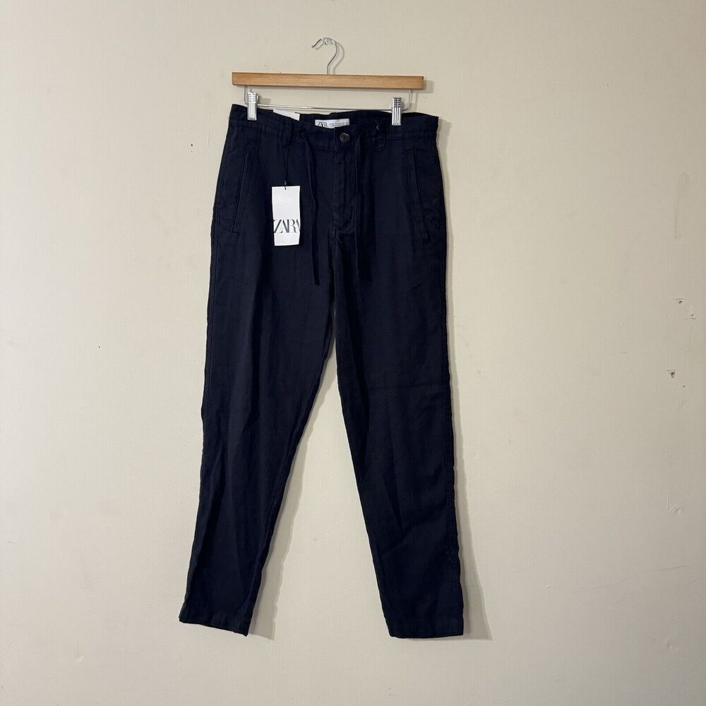 Zara Womens Pants Size 29 Black Linen Blend Slim Fit Pockets Minimalist New NWT